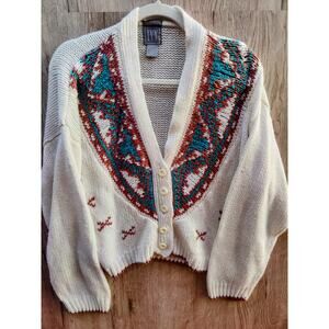 Y2K Vintage IVY Hand Knit Sweater Boho Western Coastal Cowgirl‎ Aztec SZ. M/L